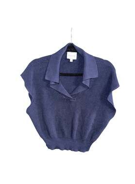 Pink Rose Women's Navy Blue Collared Sleeveless Knit Sweater Vest